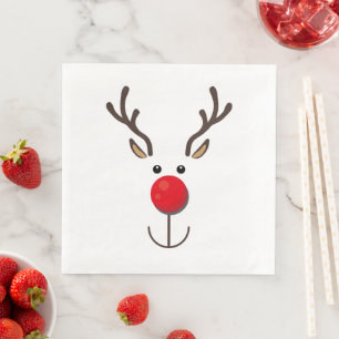 Cute Reindeer Minimalist Face White Napkin