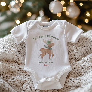 Cute Reindeer My First Christmas Baby Bodysuit