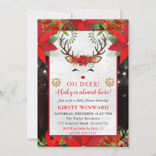 Cute Reindeer Oh Deer Christmas Baby Shower Invitation