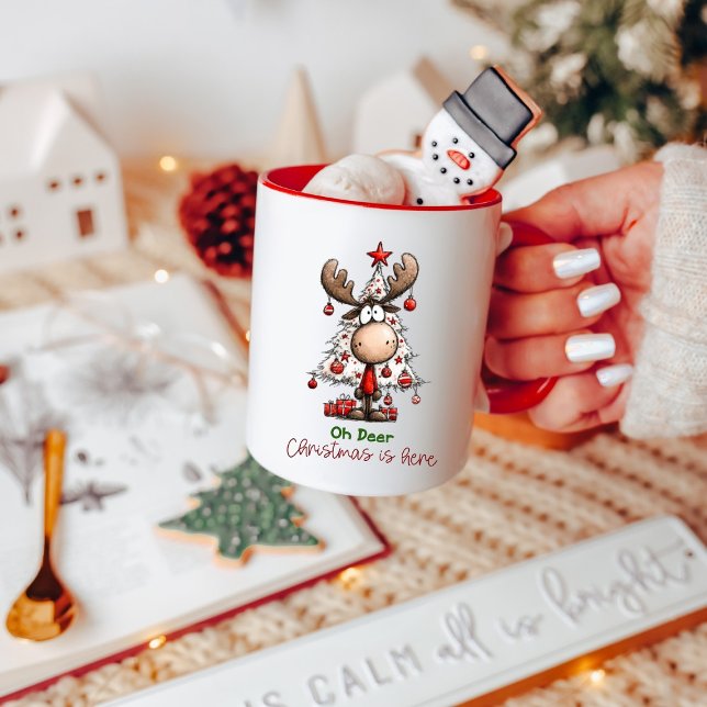 Cute Reindeer “Oh Deer, Christmas Is Here”  Mug (Creator Uploaded)