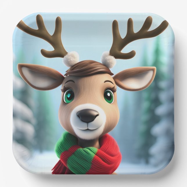 Cute Reindeer Paper Plate (Front)
