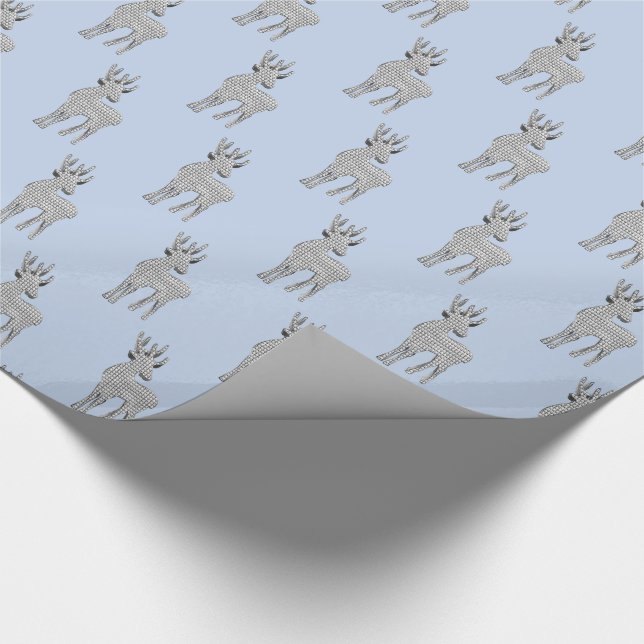 Cute Reindeer Pattern Modern Blue Christmas Wrapping Paper (Corner)