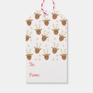Cute Reindeer Pattern To And From Orange Gift Tags