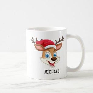 Cute Reindeer Personalised Name Christmas Coffee Mug