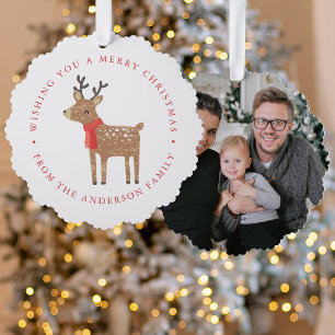 Cute Reindeer Photo Holiday Tree Decoration Card