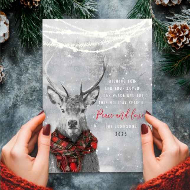 Cute reindeer red tartan scarf Christmas greeting Holiday Card (Creator Uploaded)