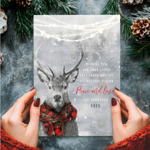 Cute Reindeer Red Tartan Woodland Christmas Greeti Holiday Card