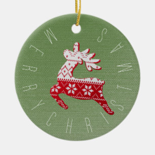 Cute Reindeer Red/White/Green Christmas Ceramic Tree Decoration