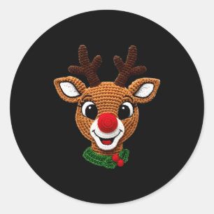 Cute Reindeer Rudolph Crochet Xmas Pajamas Holiday Classic Round Sticker