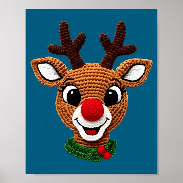 Cute Reindeer Rudolph Crochet Xmas Pajamas Holiday Poster (Front)