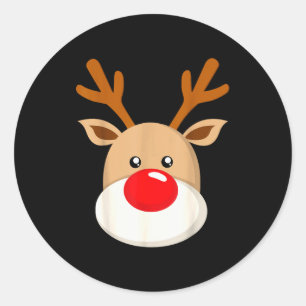 Cute Reindeer Rudolph Red Nose Christmas Antlers  Classic Round Sticker