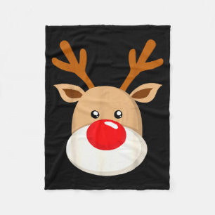 Cute Reindeer Rudolph Red Nose Christmas Antlers Fleece Blanket
