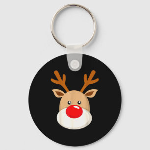 Cute Reindeer Rudolph Red Nose Christmas Antlers  Key Ring