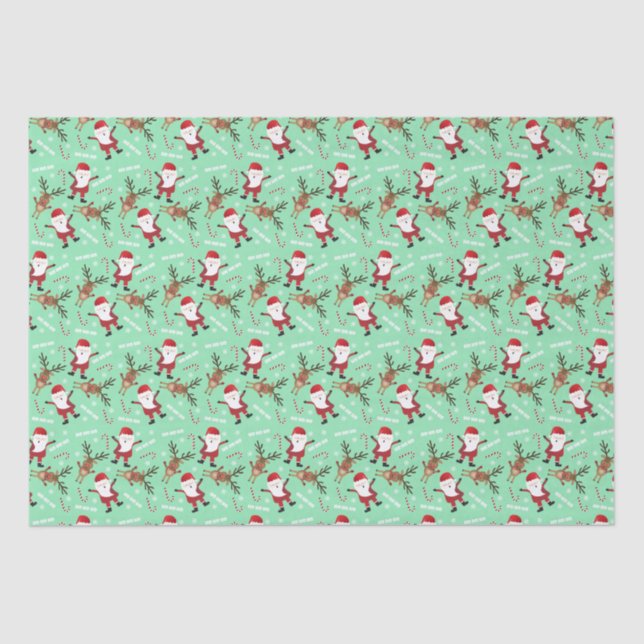 Cute Reindeer Santa Claus Pattern Candy Canes Tissue Paper (Front)