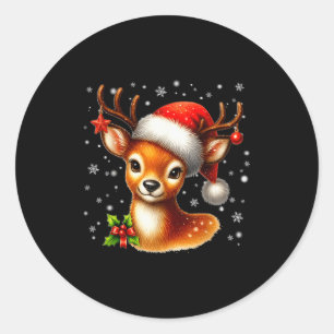 Cute Reindeer Santa Hat Rednose Christmas Xmas Wom Classic Round Sticker