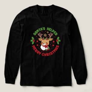 Cute Reindeer Santa's Helper Christmas Tri-Blend Shirt