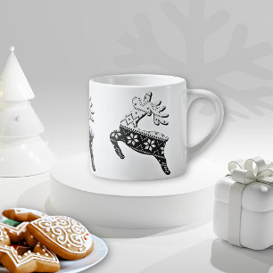 Cute Reindeer Silhouettes Black/White Christmas Espresso Cup
