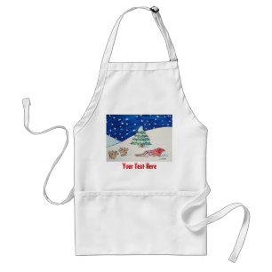 Cute reindeer snow scene with sleigh and tree standard apron