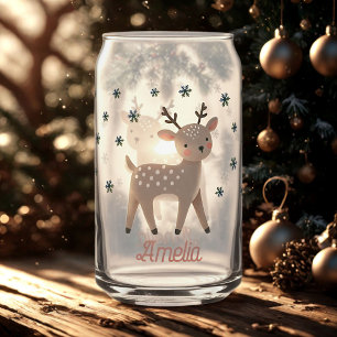 Cute Reindeer Snowflakes Drawing Name Christmas Can Glass