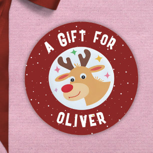 Cute Reindeer Snowflakes Kid`s Name Christmas  Classic Round Sticker