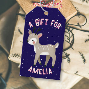 Cute Reindeer Snowflakes Kid`s Name Christmas  Gift Tags