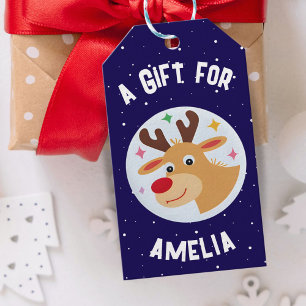 Cute Reindeer Snowflakes Kid`s Name Christmas  Gift Tags