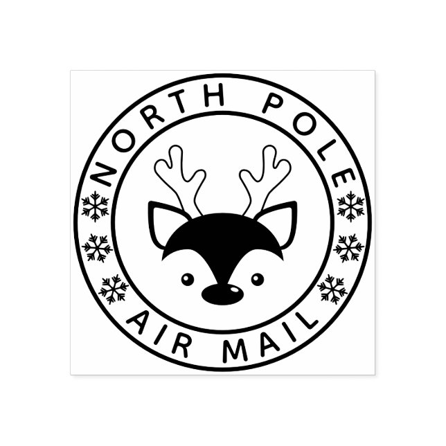 Cute Reindeer & Snowflakes North Pole Air Mail Rubber Stamp (Imprint)