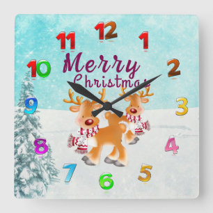 Cute Reindeer  Square Wall Clock