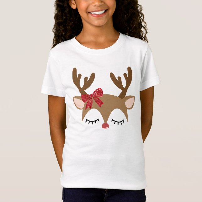 Cute Reindeer T-Shirt for Girls Christmas Shirt (Front)