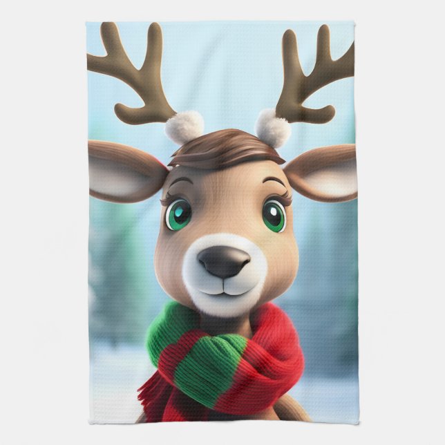 Cute Reindeer Tea Towel (Vertical)