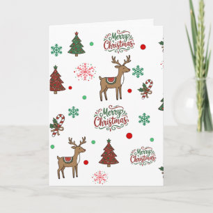 Cute Reindeer & Tree Merry Christmas Holiday Card