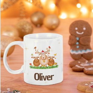 Cute Reindeer Trio Holiday stars with your name Coffee Mug
