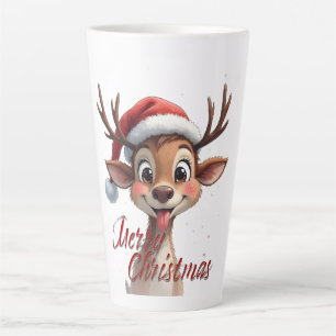 Cute Reindeer Wishing Merry Christmas Latte Mug