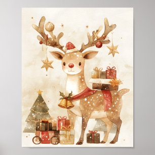 Cute Reindeer with Christmas Gifts Wall Art Decor