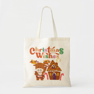 Cute Reindeer With Christmas Lights Happy Holidays Tote Bag