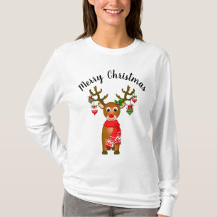 Cute Reindeer With Christmas Ornaments And Text T-Shirt