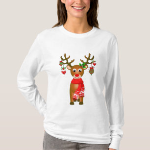 Cute Reindeer With Christmas Ornaments Long Sleeve T-Shirt