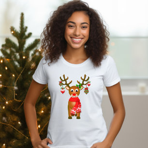 Cute Reindeer With Christmas Ornaments T-Shirt