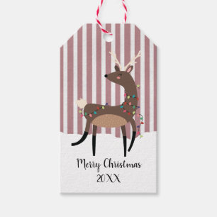 Cute Reindeer with fairy lights customisable Gift Tags