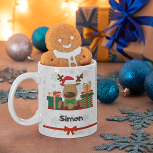 Cute Reindeer with Gifts Design with your Name Coffee Mug