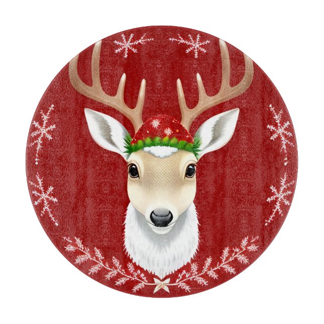 Cute Reindeer With Holiday Wreath Winter Cheer Art Cutting Board (Front)