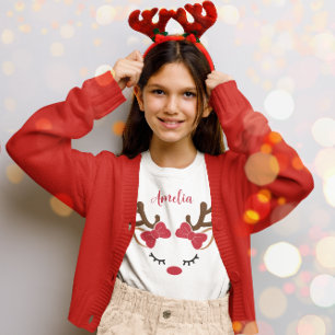 Cute Reindeer With Name Christmas  T-Shirt