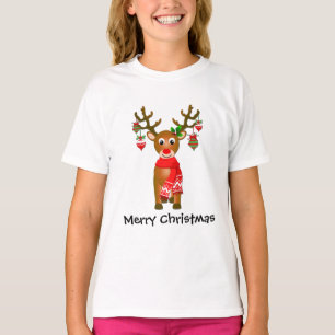 Cute Reindeer With Ornaments And Text T-Shirt