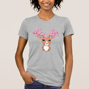 Cute Reindeer with Pink Flowers T-Shirt