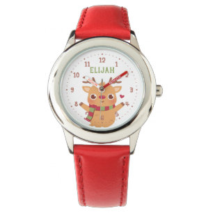 Cute Reindeer With Red and Green Scarf Kids Watch