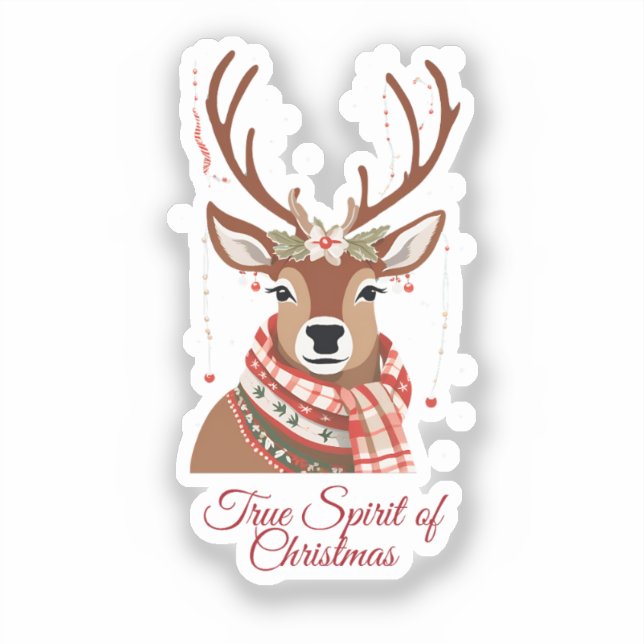 Cute Reindeer with Scarf Sticker (Front)