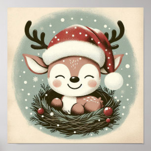 Cute Reindeer With Snowglobe Kids Room Wall Art