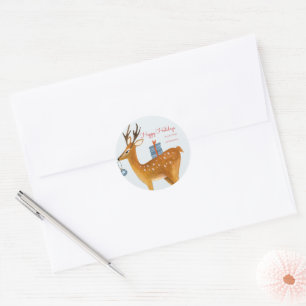 Cute Reindeer Woodland Christmas Holiday Classic Round Sticker