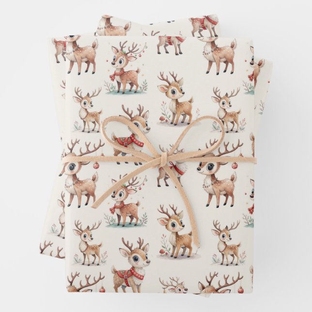 Cute  Reindeer Wrapping Paper Sheet (In situ)