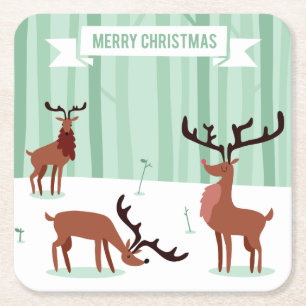 Cute Reindeers Christmas paper coasters